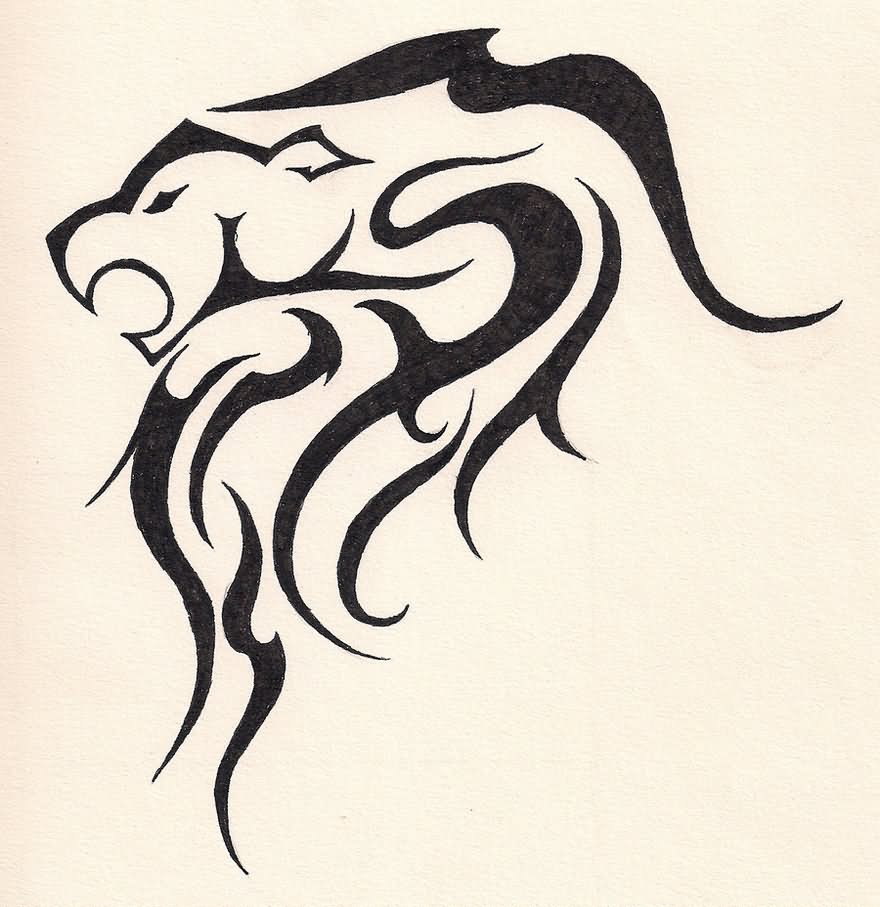 Classic Black Tribal Leo Head Tattoo Stencil