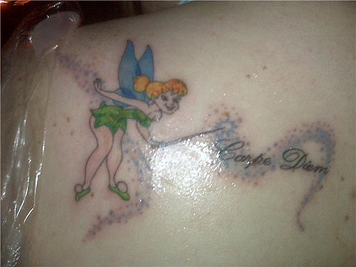 Classic Colorful Tinkerbell Tattoo Design For Back Shoulder