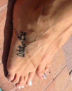 Classic. Hebrew Lettering Tattoo On Girl Foot
