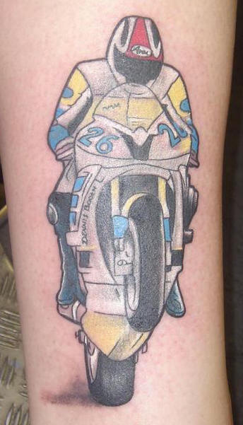 Color Ink Motorbike Tattoo on Arm Sleeve