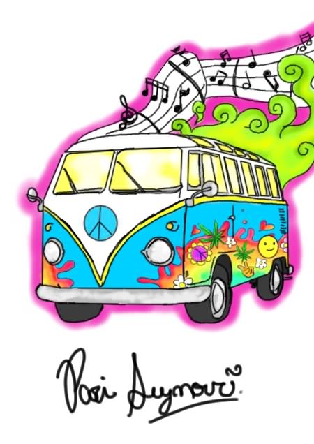 Colorful Hippie Bus Tattoo Design By Paris Seyhorse