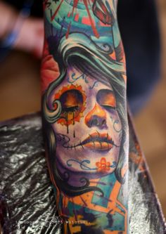 Colorful Hippie Face Tattoo Design For Sleeve