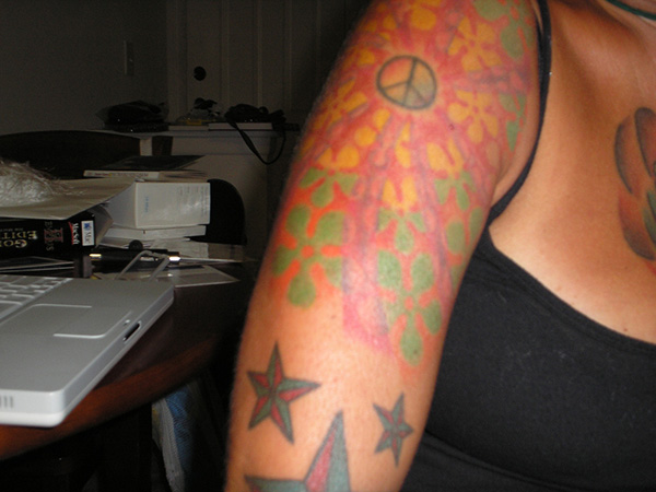 Colorful Hippie Flowers Tattoo Design For Half Sleeve