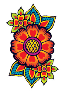 Colorful Hippie Flowers Tattoo Design