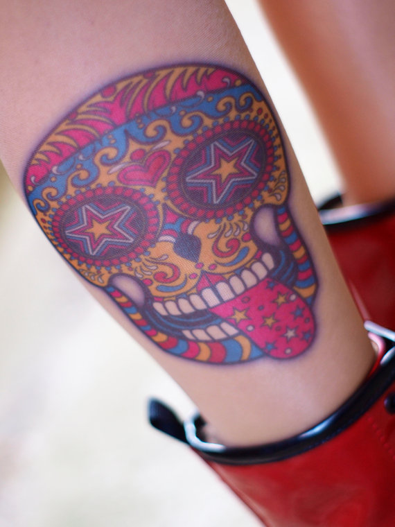Colorful Hippie Skull Tattoo Design