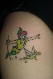 Colorful Tinkerbell And Peter Pan Tattoo Design