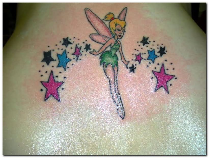 Colorful Tinkerbell With Stars Tattoo Design