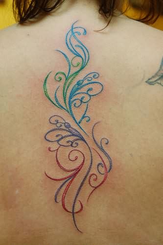 Colorful Vine Tattoo On Upper Back