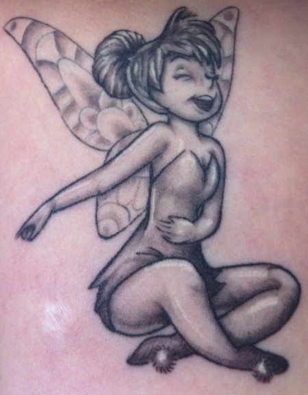 Cool Black And Grey Tinkerbell Tattoo Design