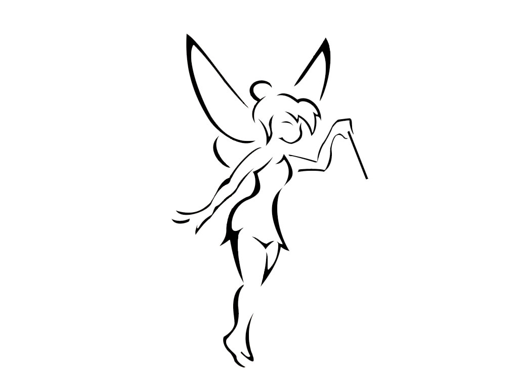Cool Black Outline Tinkerbell Tattoo Stencil.