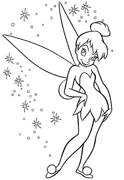 Cool Black Outline Tinkerbell With Stars Tattoo Stencil