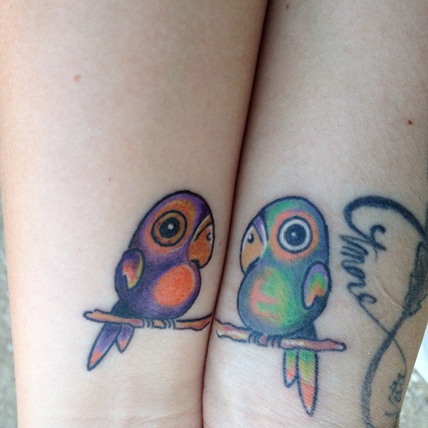 Cute Birds Friendship Tattoos On Wrists