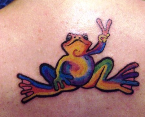 Cute Colorful Hippie Frog Tattoo Design