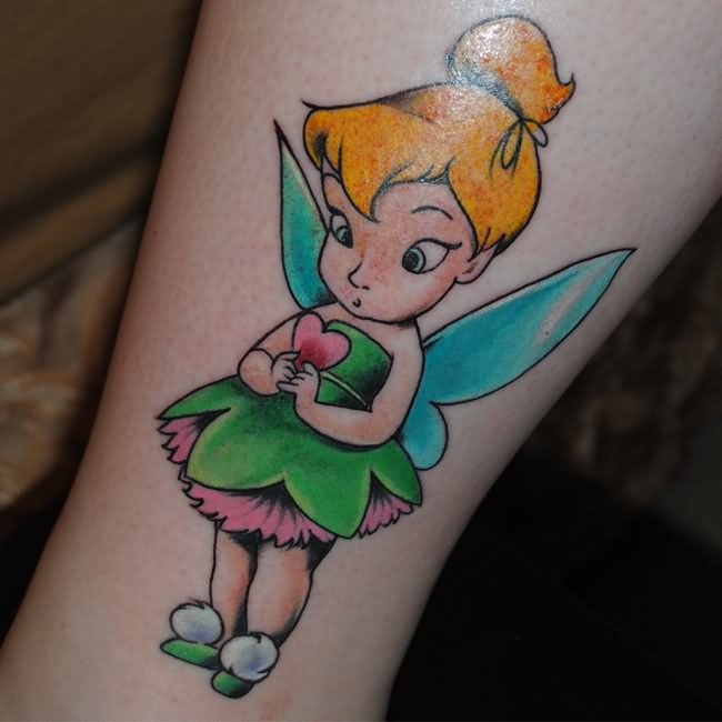 Cute Colorful Tinkerbell Tattoo Design For Arm