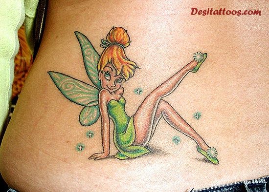 Cute Colorful Tinkerbell Tattoo Design For Lower Back