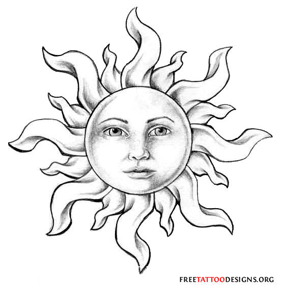 Cute Grey Ink Hippie Sun Tattoo Design