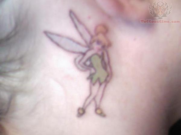 Cute Tinkerbell Tattoo Design For Behind The Ear