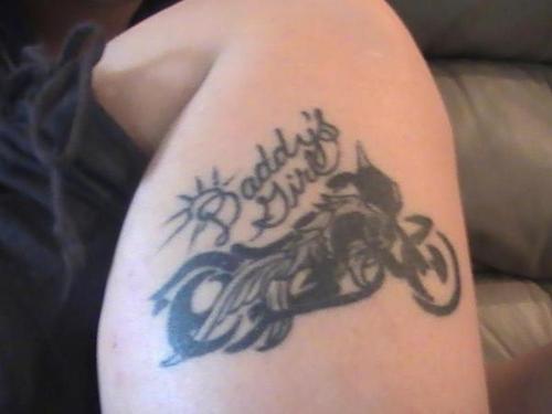 Daddy's Girl Motorbike Tattoo On Leg