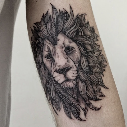 Dotwork Lion Head Tattoo Design For Arm By Sasha
