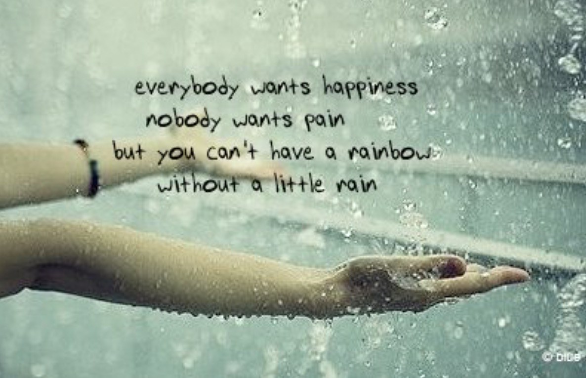 Everybody wants happiness, nobody wants pain, but you can't have a rainbow without a little rain.