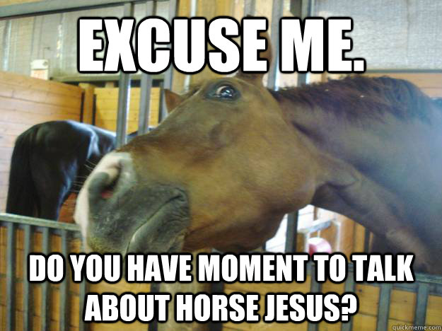 Excuse Me Do You Have Moment To Talk About Horse Jesus Funny Meme Picture