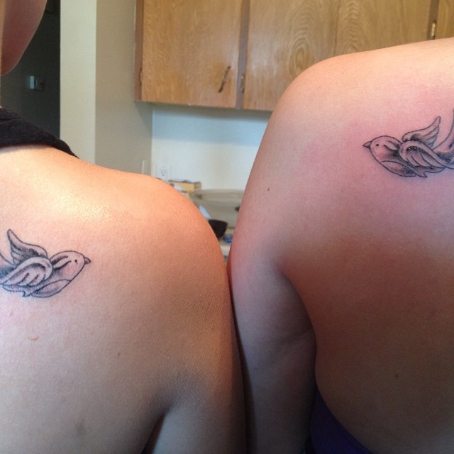 Friendship Birds Tattoos On Back Shoulders