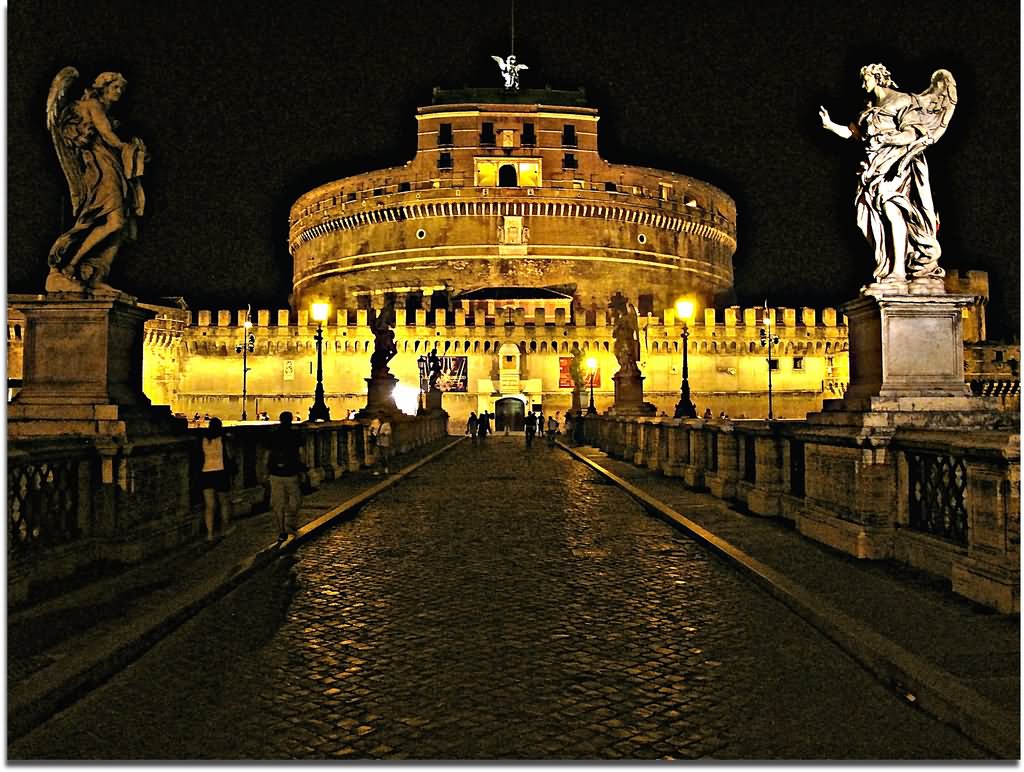 Front Entrance Way Of Castel Sant'Angelo At Night