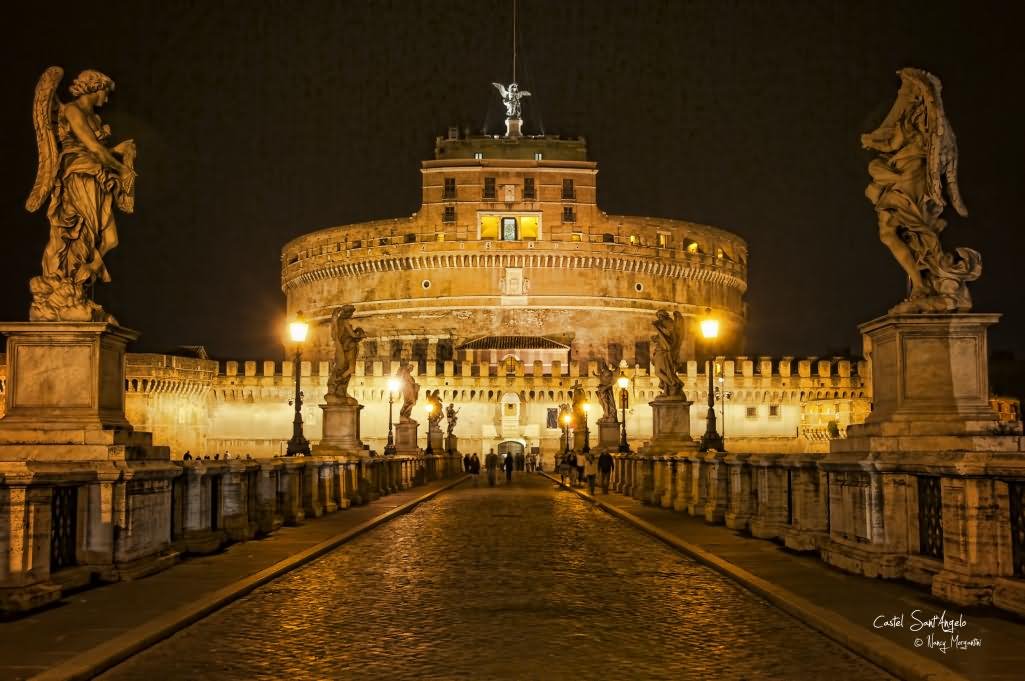 Front View Of Castel Sant'Angelo At Night