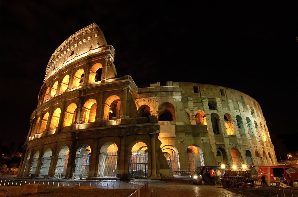 Front View Of The Colosseum At Night