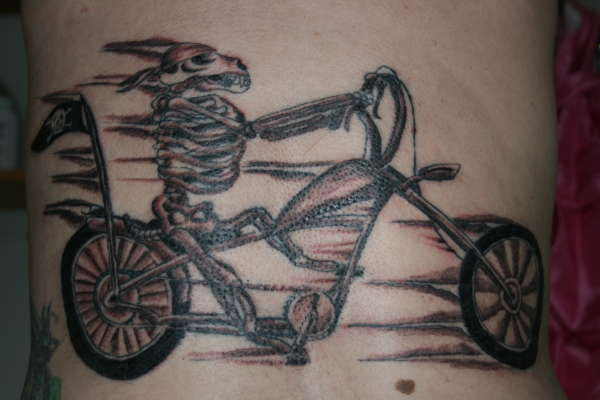 Ghost Rider Motorbike Tattoo On Lower Back
