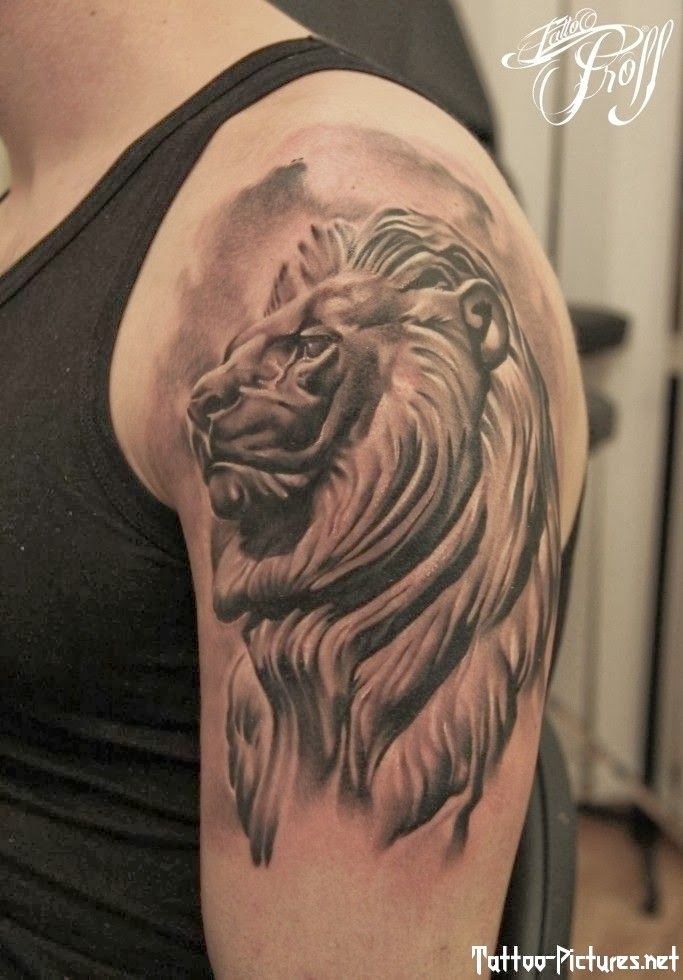 Grey Ink 3D Leo Tattoo On Man Left Arm