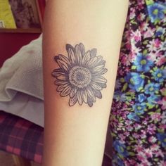 Grey Ink Hippie Flower Tattoo Design For Arm