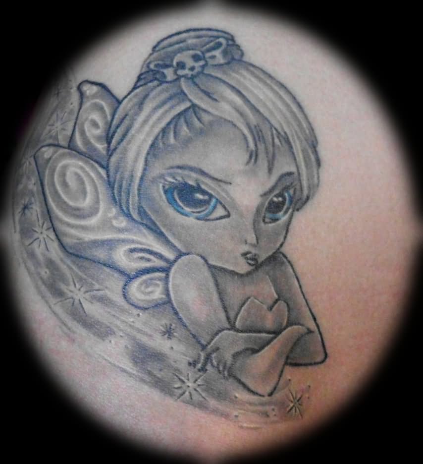 Grey Ink Tinkerbell Tattoo Design By N3RD