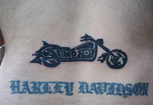 Harley Davidson Motorcycle Tattoo On Lower Back