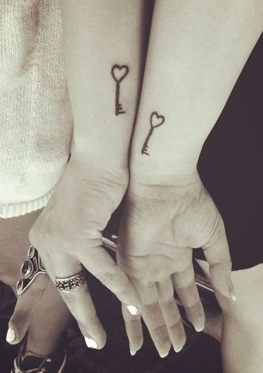 Heart Key Matching Friendship Tattoos