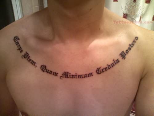 Hebrew Lettering Tattoo On Man Collarbone