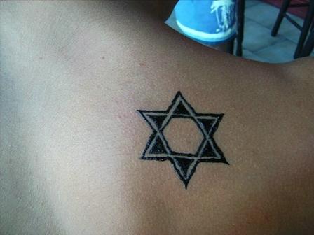 Hebrew Star Tattoo On Right Back Shoulder