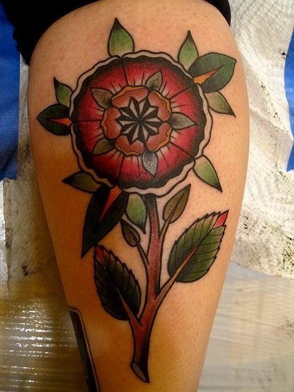 Hippie Flower Tattoo Design For Leg Calf