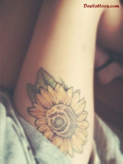 Hippie Flower Tattoo Design For Thigh