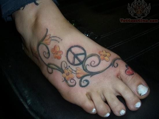 Hippie Flowers Tattoo On Girl Foot