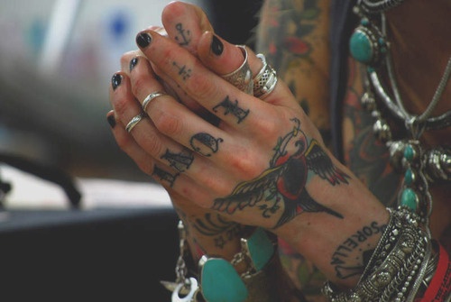 Hippie Flying Bird Tattoo On Girl Hand