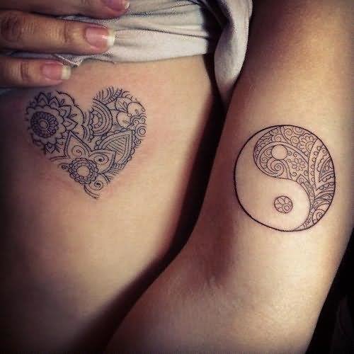 Hippie Heart And Yin Yang Tattoo Design