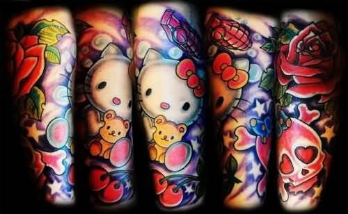 Hippie Hello Kitty Tattoo Design For Sleeve