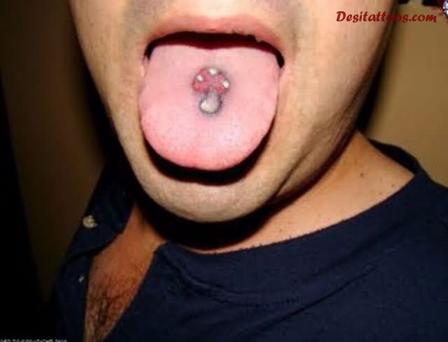 Hippie Mushroom Tattoo On Tongue