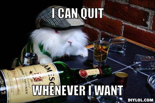 I Can Quit Whenever I Want Funny Rabbit Meme Image