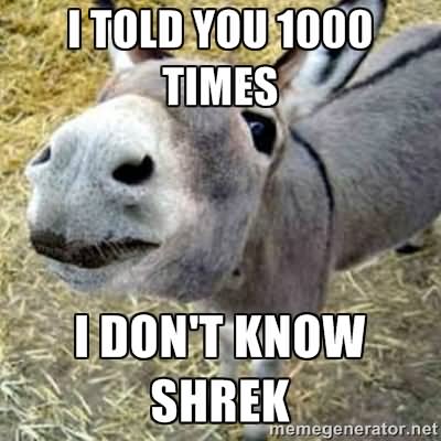 I Told You 1000 Times I Don't Know Sherk Funny Donkey Meme Picture