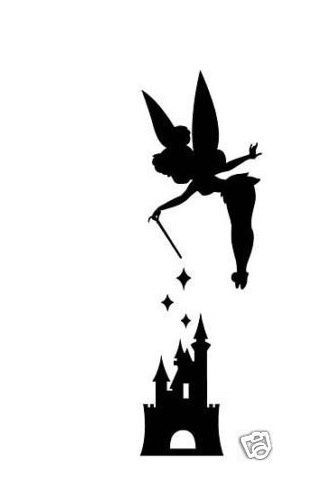 Impressive Silhouette Tinkerbell With Castle Tattoo Design