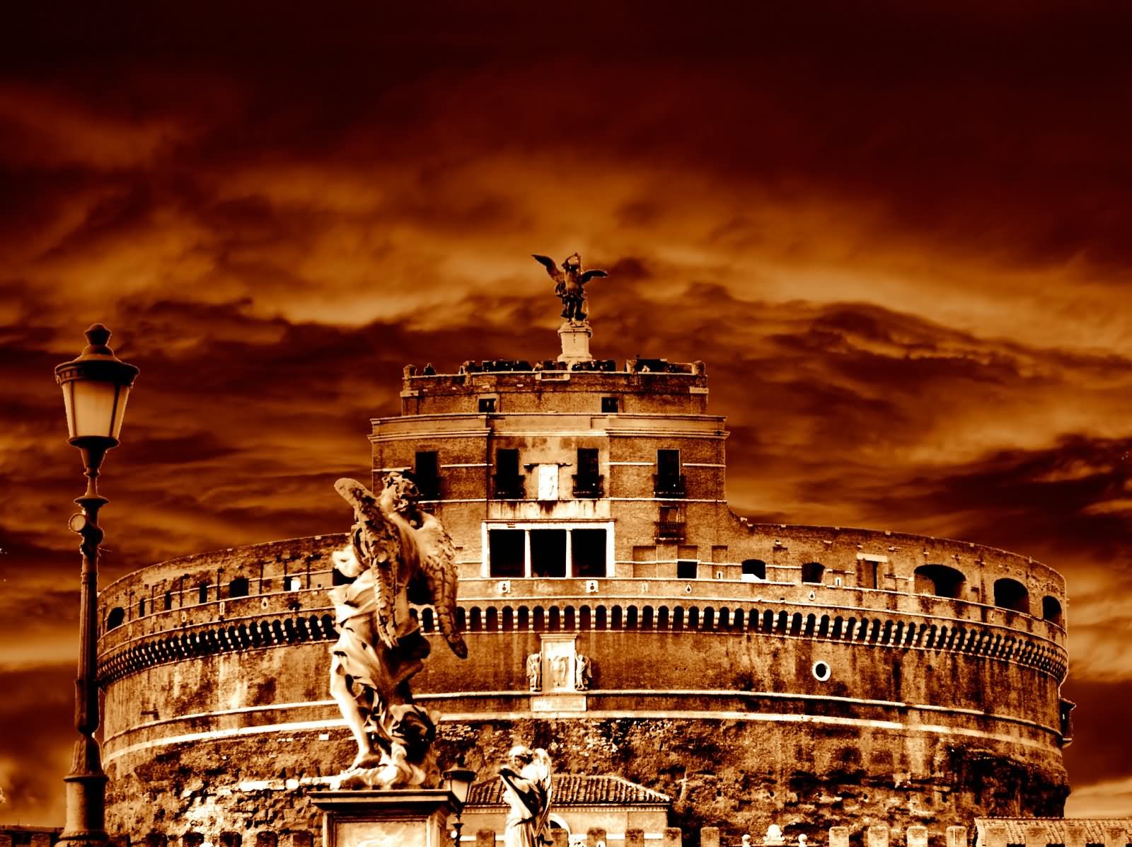 Incredible Image Of Castel Sant'Angelo With Orange Clouds