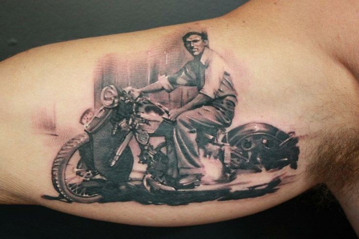 Inner Bicep Vintage Motorcycle Tattoo