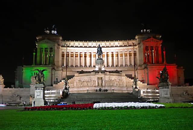 Italian Flag Light Decoration At Altare della Patria Night View